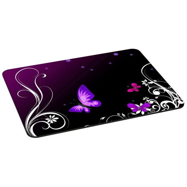 PEDEA Gaming Office Mauspad XL purple butterfly mit vernähten Rändern und rutschfester Unterseite
