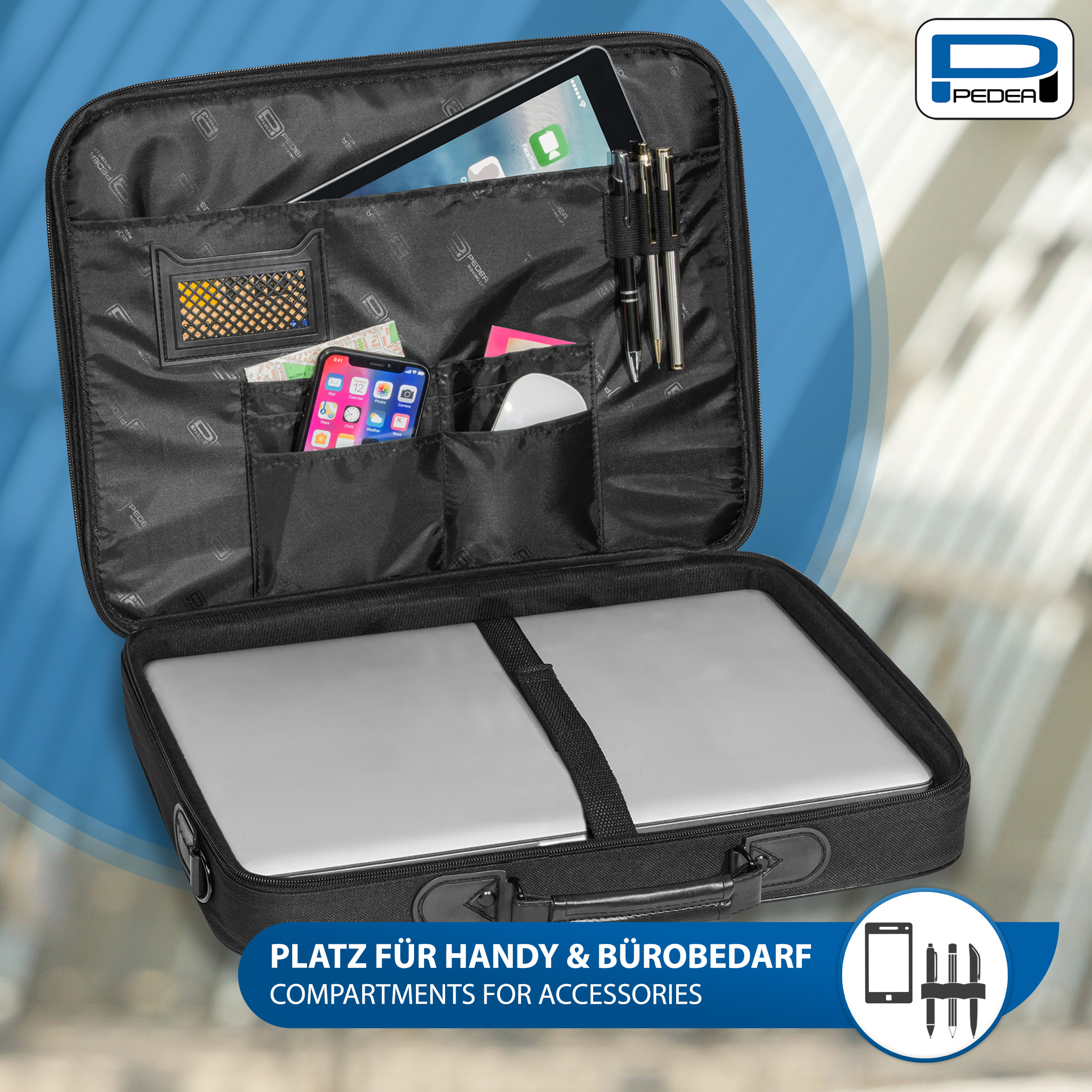 PEDEA Laptoptasche Trendline Umhängetasche Messenger Bag für 17,3 Zoll 43,9 cm schnurloser Maus schwarz inkl 